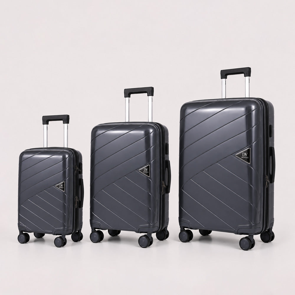 eDiscount — Dovwell Hard Shell Suitcase Set Spinner Luggage — Charcoal Black