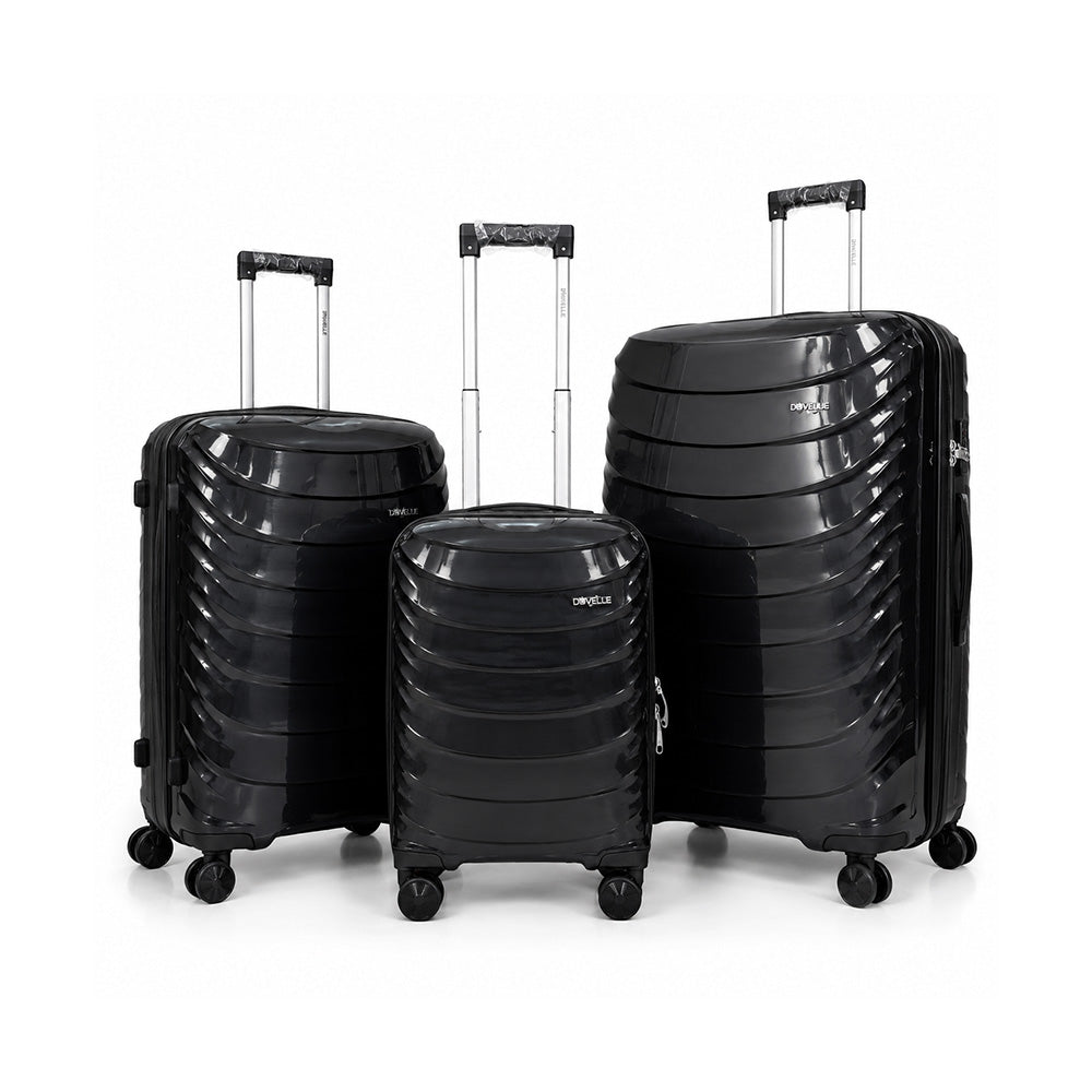 eDiscount — Dovelle Hard Shell Suitcase Set Spinner Luggage — Black